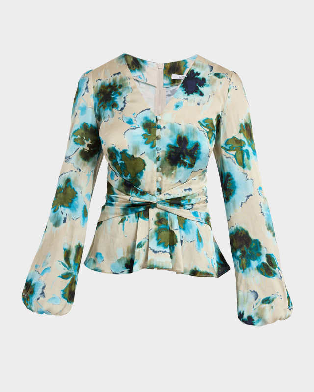 Ruby Cinched-Waist Floral-Print Blouse